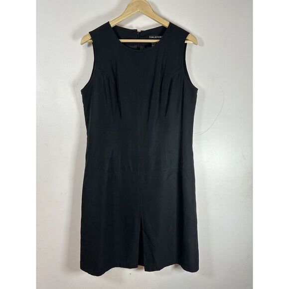 Vintage Halston Silk/Cotton Blend Black Sheath Cocktail Dress Size 12 GUC‎ - Picture 1 of 12
